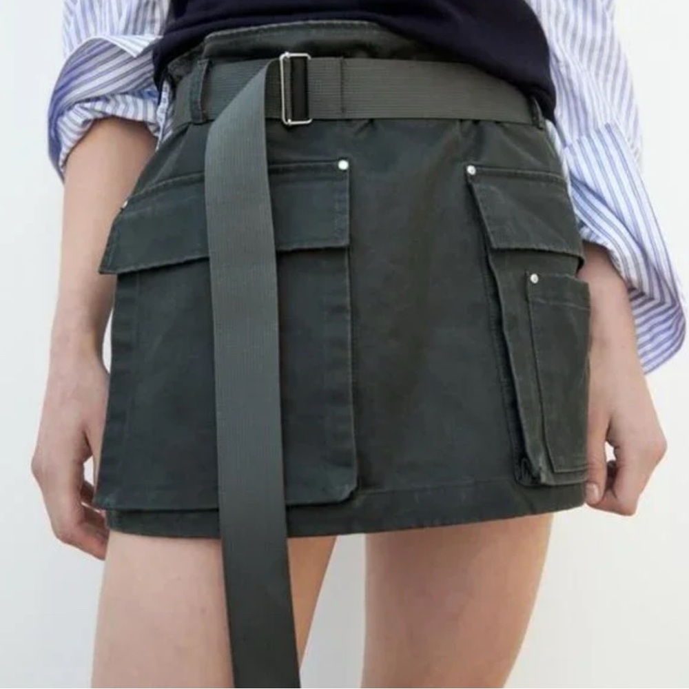 Zara Dark Green Grey Belted Skirt